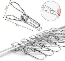 Roestvrij-stalen wasknijpers 100 stuks - 6 cm clip pin set voor waslijn - kleding sok hanger - keuken - kantoor — thumbnail 5