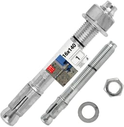 Verzinkt Ankerbout - Betonbevestiging Staal - Stevig Bevestigen - Inclusief Moer Ring - 16x140 mm - Zilver — thumbnail 1