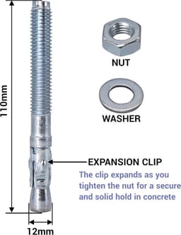 Wedge Anchors - Metal Dowels - Beton Bevestigen - Verzinkt Staal - M12 x 110 mm - Zilverkleurig — thumbnail 1
