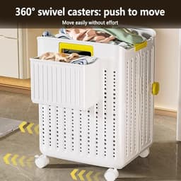 Wasmand met wielen - Opvouwbare mand - Ruimtebesparend opbergen - Compact kubusontwerp - 355 x 315 x 375 cm - Wit — thumbnail 3