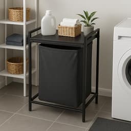 Draagbare wasmand met plank, 65 liter, afneembare zak, zwart — thumbnail 4