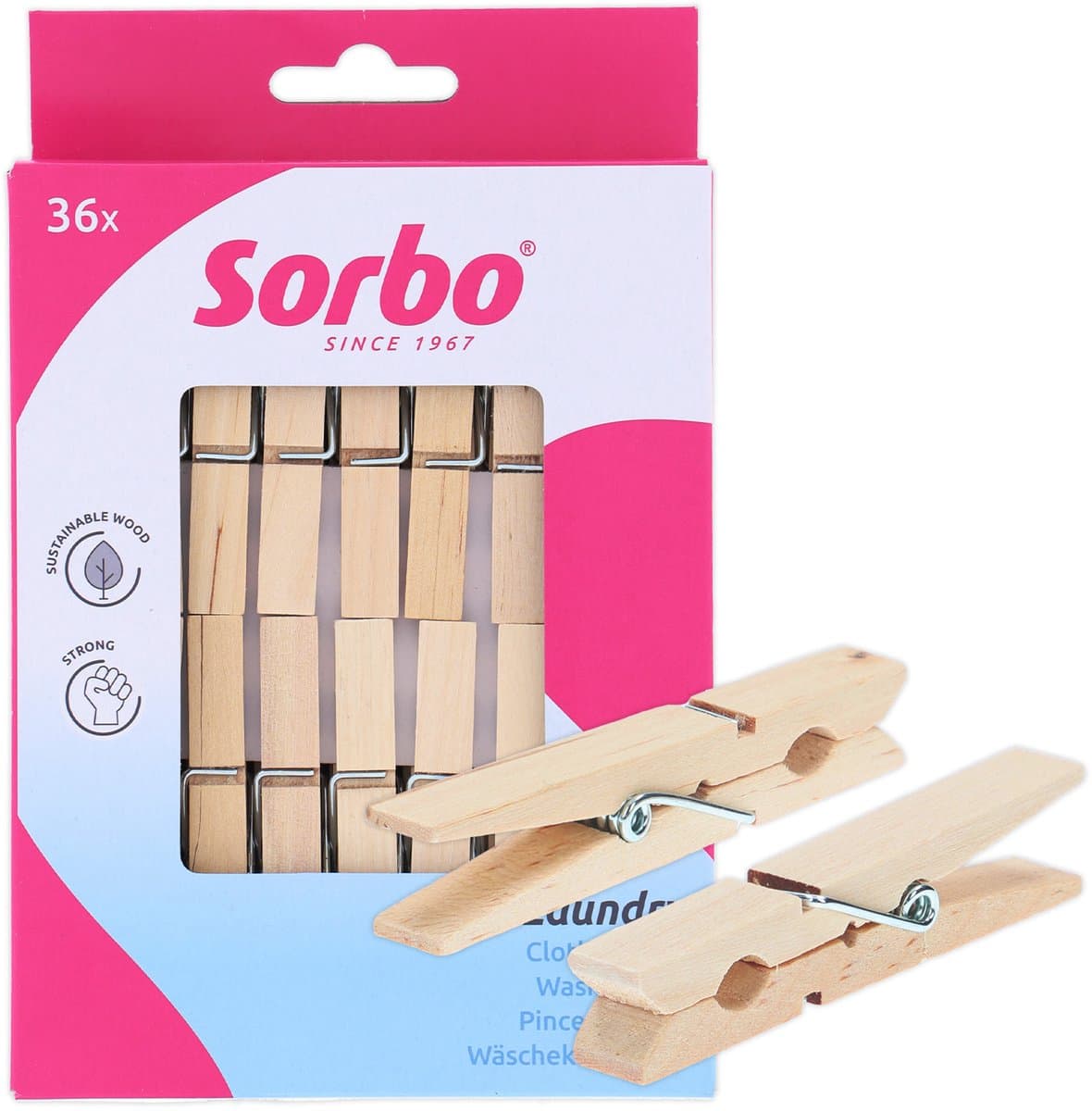 Sorbo Houten Wasknijpers - Set van 36 - FSC® Gecertificeerd - Extra Sterk met 7-Slagsveer - Knijpers — afbeelding 1