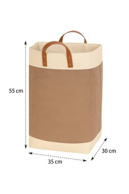 NOVARTA, Opvouwbare wasmand van jute stof met lederen handvat, opbergmand, Laundry basket - Wasbox — thumbnail 2