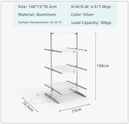 RFWR® Opvouwbaar Elektrisch Droogrek met 3 Etages - 300 Watt Verwarmd Droogrek — thumbnail 5