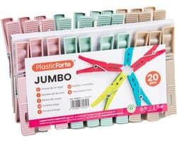 Plasticforte Wasknijpers XL formaat - 40x stuks - pastel kleuren mix - kunststof - 10 cm - Was ophangen