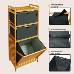 MKSS® Wasmand 3 Vakken - Wassorteerder - 120 L - Grijs — thumbnail 2