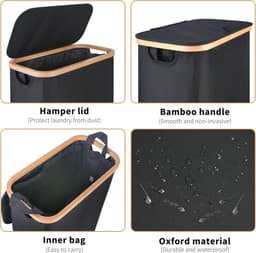 Hoge wasmand met deksel en handvat, slanke opvouwbare wasmand, 60 liter, geschikt voor slaapkamer en badkamer — thumbnail 5