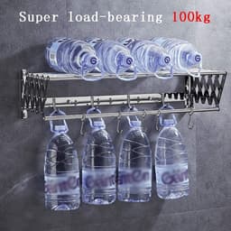 Waslijn Uitschuifbaar - Droogrek Opvouwbaar - Kleding Drogen - Muurbevestiging Ruimtebesparend - 60 cm - Zilver — thumbnail 5