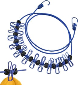 Winddichte waslijn - Reiswaslijnen - Kleding drogen - Met winddichte clips - Tot 37 meter - Blauw — thumbnail 1