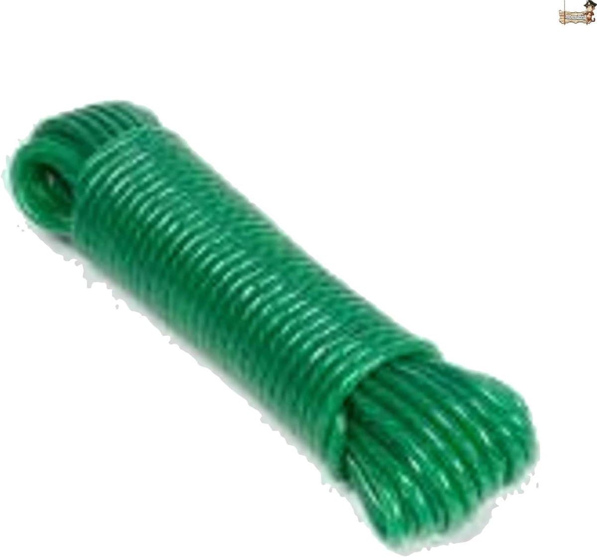 Waslijn Touw - Kledinglijn Gecoat - Buiten Droge Was - Duurzame PE Coating - 15 Meter - Groen — afbeelding 1