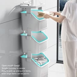 Dailygoody - Stapelen en Rollen: Praktische Wasmand met Wielen – 3 Laags Opslagmand — thumbnail 2