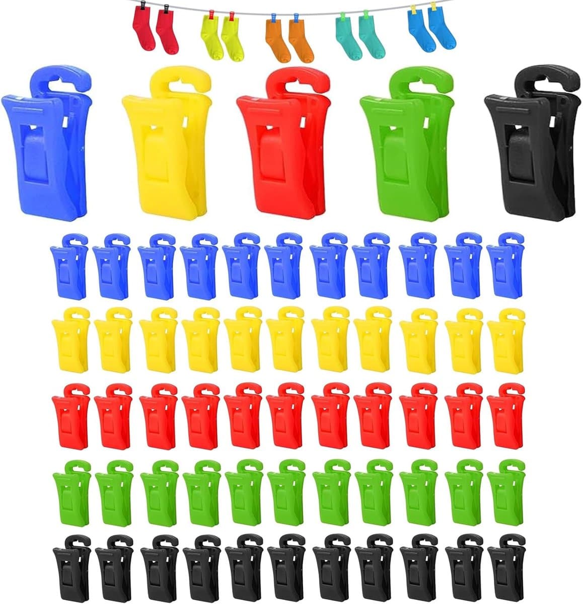 60 Pcs Sokclips met Haken - Sokclips voor Wasmachine en Droger - Sokhouder voor Wasmachine - Kleurmix — afbeelding 1