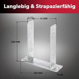 1x Siwitec U-paalanker voor inschroeven, vrije breedte 71 mm, hoogte 200 mm, U-profiel van thermisch verzinkt staal, U-hoekbeugel, grondanker, balkdrager, schroefanker — thumbnail 3