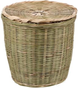 Ronde rotan-afvalmand met deksel - Geweven vuilnisemmer voor natuurlijk opbergen, rieten mand en wasmand voor in huis — thumbnail 1