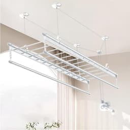 Plafond droogrek - Waslijn rek - Kleding drogen - Ruimtebesparend ontwerp - 150 cm lengte - Aluminium — thumbnail 1