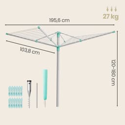 SONGMICS - Wasrek - Droogrek Verstelbaar - Aluminium - Voor Buiten - Met Grondanker en Beschermhoes — thumbnail 2