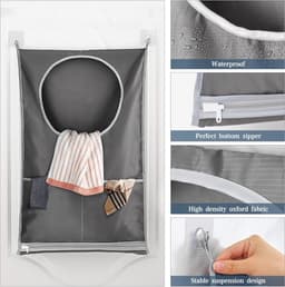 Dailygoods- Wasmand met deksel - Wasmand 3 vakken - Ruimtebesparend - Opvouwbaar - Roestvrij staal - 77 x 50 cm - Waszak — thumbnail 3