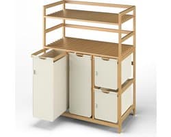 Wasmand met vakken - Kleding organizer - Sorteren van wasgoed - Met extra legplanken - 150 liter capaciteit - Beige