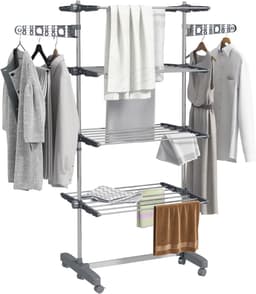 Wasdroger Wasrek 5 verdiepingen, opvouwbaar, One-Klick-Systeem, 142 cm x 55 cm x 172 cm, Grijs + Zilver — thumbnail 1