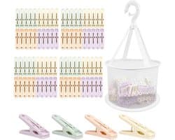 Wasknijpers met mand - Kledingklemmen - Kleding Drogen - Winddicht Ontwerp - 80 stuks - Multicolor