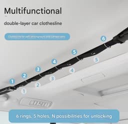 Autowaslijn Ophangsysteem - Reis Waslijn - Kleding Drogen - Verstelbare Lengte - 87 tot 130 cm - Zwart — thumbnail 5
