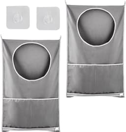 2-delige Handige Hangende Waszakken - Ruimtebesparend en Waterdicht - Grote Capaciteit voor Vuile Kleding - Ideaal voor Thuis en Op Reis (50 x 77 cm, Grijs) — thumbnail 1