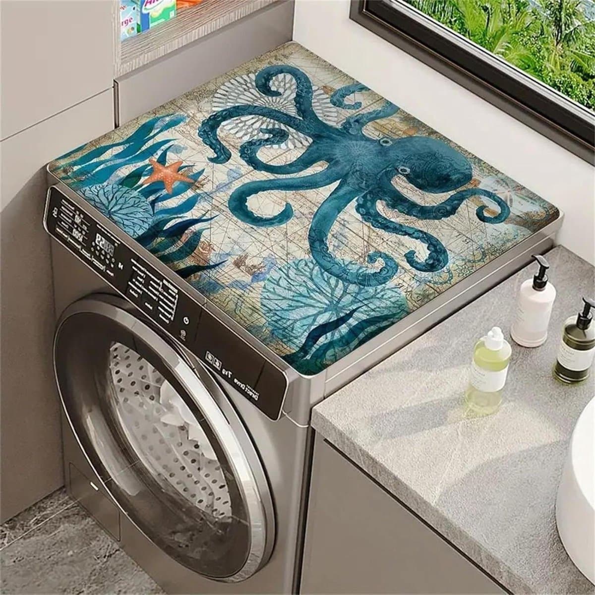 Wasmachine Droger Top Beschermmat - Apparaat Mat - Apparaten Beschermen - Snel Drogen - 50 x 60 cm - Octopus — afbeelding 1