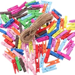 Mini Houten Knijpers - Kleine Decoratie Clips - Foto's Ophangen - Kleurrijk Set - 100 Stuks - Kleurrijk — thumbnail 1
