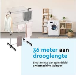 Droogtoren - Wasrek staand - Kleding drogen - 36 meter drooglengte - 77x73x140 cm - Wit — thumbnail 2