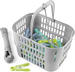 Kledinglijn met 30 Klemmen - Waslijn Set - Kleding Drogen - Inclusief Klemmenmand - 20 Meter - Grijs — thumbnail 2