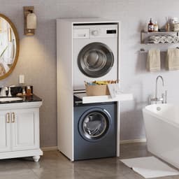 Wasmachine Droger Kast - Stapelrek - Ruimte Besparen - Verstevigd Stabiel Ontwerp - 180x65x66 cm - Wit Houtkleur — thumbnail 1