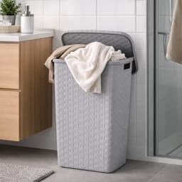 Benson Wasmand - 2x - rotan - met deksel - lichtgrijs - 60 liter - 33 x 44 x 60 cm - kunststof — thumbnail 5