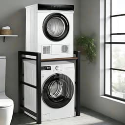 wasmachine en droger boven elkaar, wasmachine-onderstel, opbergrek boven de wasmachine, wasmachinekast, draagvermogen 350 kg, opbergrek voor bijkeuken (zwart, 75 x 65 x 105 cm) — thumbnail 1