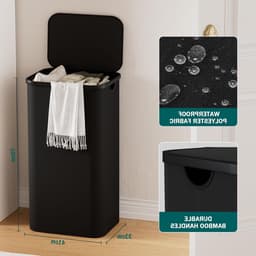 Grote Wasmand met Deksel van 100 Liter, Smalle Vouwbare Wasverzamelaar met Handvat, Ideaal voor Wassen en Sorteren — thumbnail 5