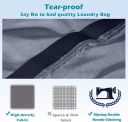 2 Stuks - Grote Waszakken - 100 x 70 cm - Opvouwbare Reiswaszak - Met Trekkoord - Opbergzak voor Vuile Wasgoed - Polyester - Praktische Opbergzak voor Vuile Wasgoed - Geschikt voor Reis, Slaapzalen en Thuis - Zwart, Grijs — thumbnail 3