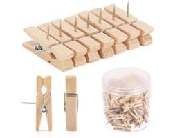 Houten Punaises met Clips - Decoratieve Spelden - Foto's Ophangen - Laat Geen Sporen Achter - 3.6 x 0.7 cm