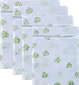 Set van 4 Herbruikbare Waszakken met Groene Bladpatroon voor Fijne Was, Ideaal voor Hemden, Jassen en Truien met Rits Sluiting — thumbnail 1