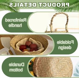 Set van 2 Opvouwbare Seagrass Opbergmanden, Kleine Wasmand en Wicker Mand met Handvat, Ideaal voor Woonkamer, Slaapkamer en Badkamer, Perfect voor Planten en Organisatie — thumbnail 5