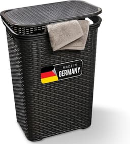 Novaliv Rotan Wasmand met Deksel 60L Zwart, Wasbox Wasemmer Wascontainer Modern voor Badkamer Wasgoed Vuile Was, Wasmanden Vuile Wascontainer Wasmand Verzamelmand Box — thumbnail 1