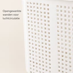 Grote witte wasmand op wielen, 36 x 26 x 33,5 cm, opengewerkte wanden en twee handgrepen, voor wasgoed en speelgoed — thumbnail 5