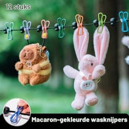 Draagbare Waslijn - Zwart - 180-360 cm - Intrekbaar met 12 Clips en 13 Positioneringsgespen - Voor Buiten en Binnen — thumbnail 3
