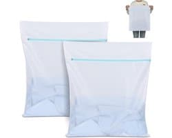 2 Stuks Vuilwaszakken 50 x 60 cm, Wasnet met Metaalrits, Grote Waszak voor Ondergoed, Blouses en Sokken (Wit)