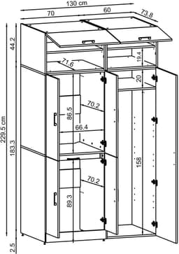 Roomart DORA-I Wasmachine Ombouwkast 130x230 cm met Opzetkast - Wit — thumbnail 2