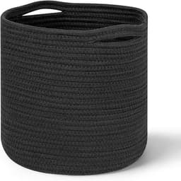 Gevlochten, opbergmand met handvatten, wasverzamelaar handgemaakt, mand voor opberging van dekens, speelgoed, knuffels, kleding, zwart — thumbnail 1