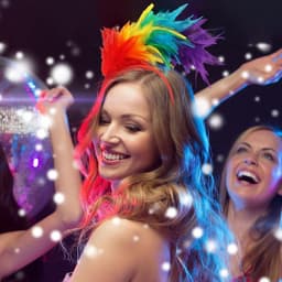 4 stuks regenboog dameskostuum, carnaval regenboog kostuum dames, met regenboog tule rok, kleurrijke veren hoofdband, regenboog-kniekousen, vingerloze handschoenen, voor carnaval, cosplay — thumbnail 3