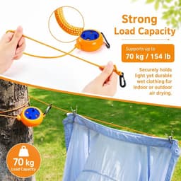 1 x uittrekbare 10 m waslijn, camping, met 10 wasknijpers en 1 opbergtas, oprolbaar, robuust, knoopvrij, ideaal voor buiten, tuin, balkon en camper (oranje) — thumbnail 2