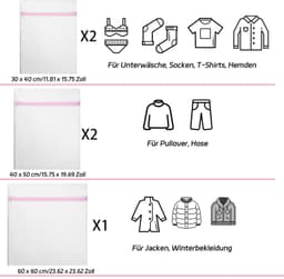 Wasnet 5 Stuks - Fijnmazig Beschermnet - Waszakken met Ritssluiting - Opvouwbaar - Polyester - 3 Maten (30x40 cm, 40x50 cm, 60x60 cm) - Waszak — thumbnail 5