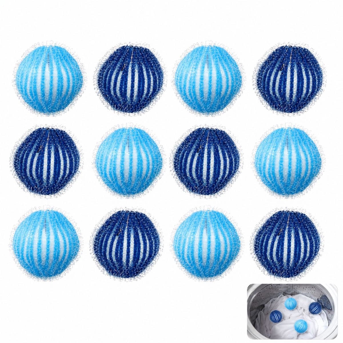 12x Witte/Blauwe Wasmachines Ballen - Verwijderen Pluisjes & Huisdierhaar — afbeelding 1