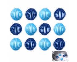 12x Witte/Blauwe Wasmachines Ballen - Verwijderen Pluisjes & Huisdierhaar