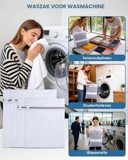 Set van 4 Wasnetten met Rits voor de Wasmachine, Fijnmazig en Duurzaam, Herbruikbare Waszakken voor Ondergoed, Sokken en Delicate Kledingstukken — thumbnail 5